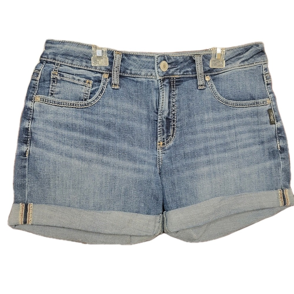 Silver Jeans Mid-Rise Boyfriend Denim Shorts in Medium Wash Size 28 Stretch EUC